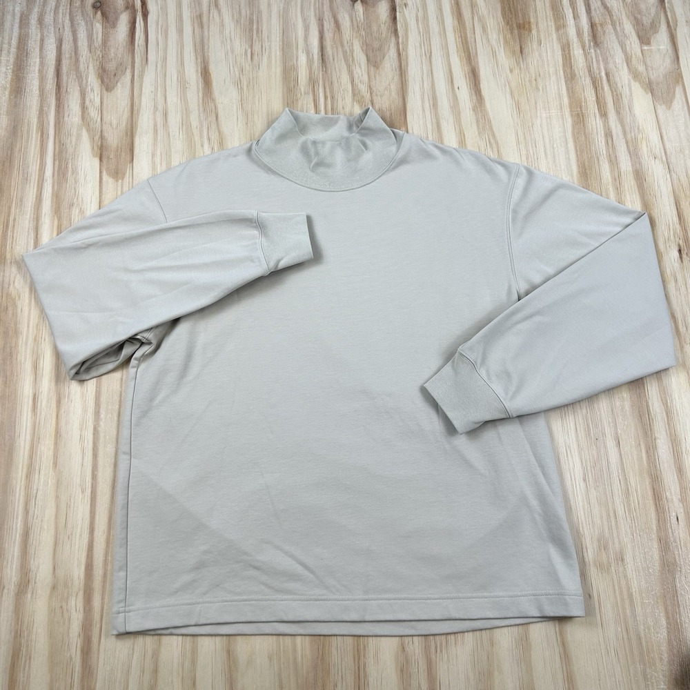 Uniqlo Men's Medium Beige Tan Cotton Blend Oversized Mock Neck Long Sleeve
